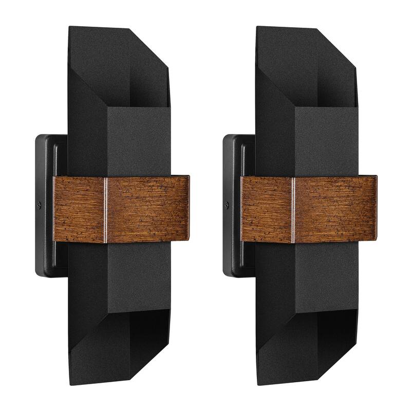 2-Light Matte Black Iron LED Outdoor Wall Light(2 Pack)