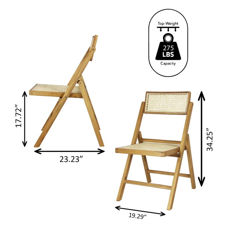 Olivier Mid-Century Vintage Wood Rattan Folding Chair with Adjustable Back, (Set of 2) by JONATHAN Y
