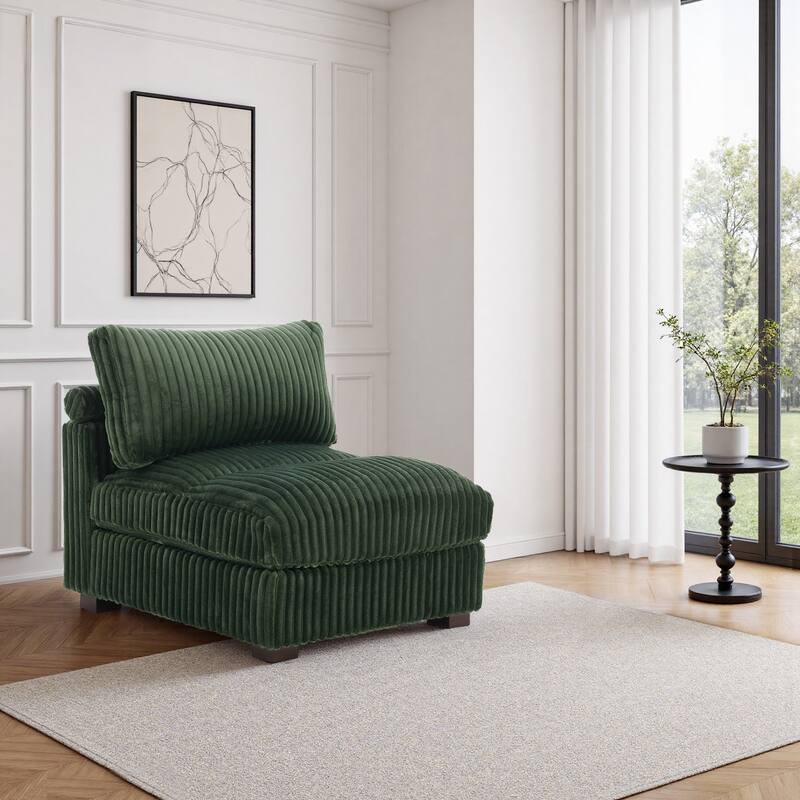 33" W Plush Corduroy Armless Chair Sectional Module with Pillows