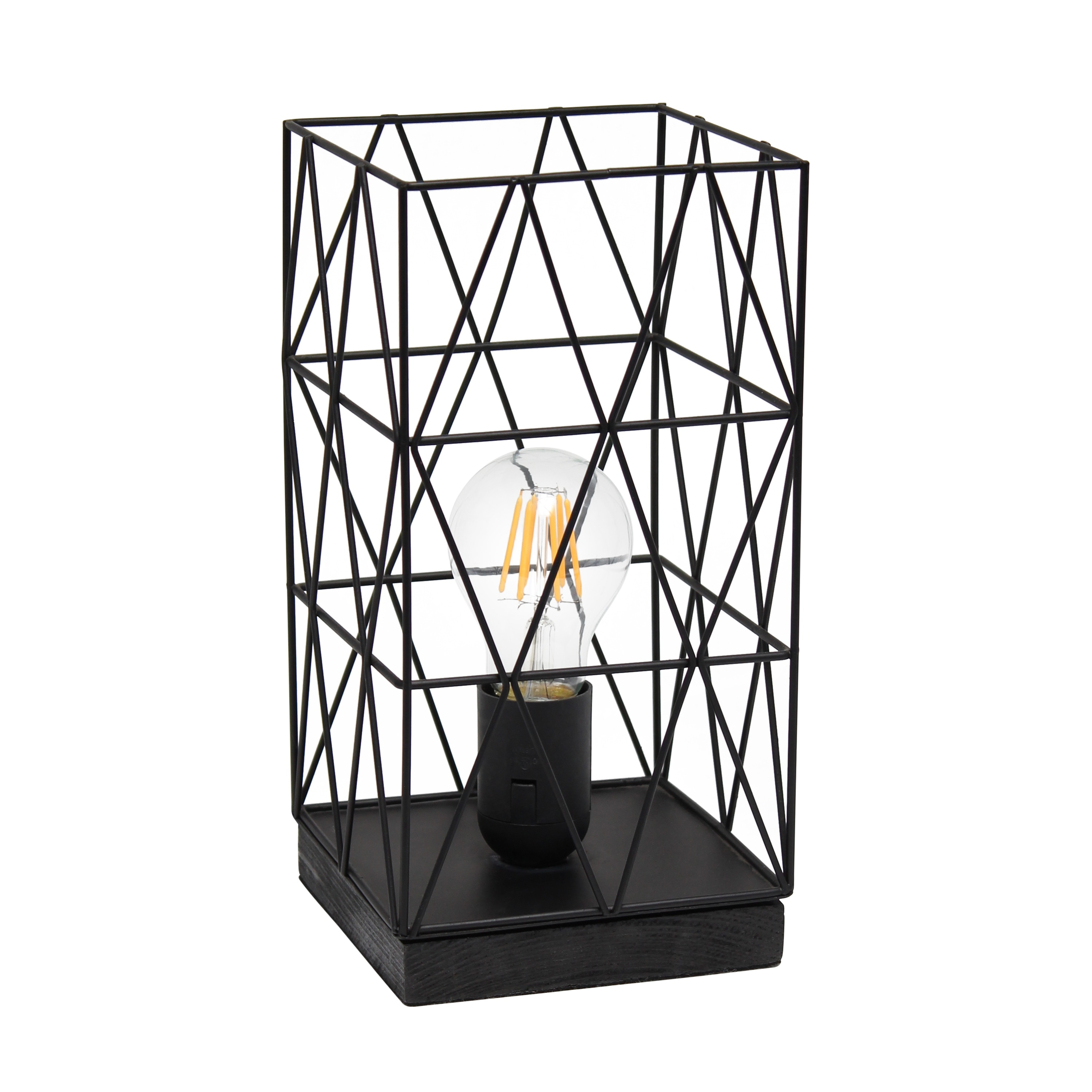 Metal Cage Geometric Table Lamp with Rectangular Shade - 5 x 5 x 10 in. (L x W x H)