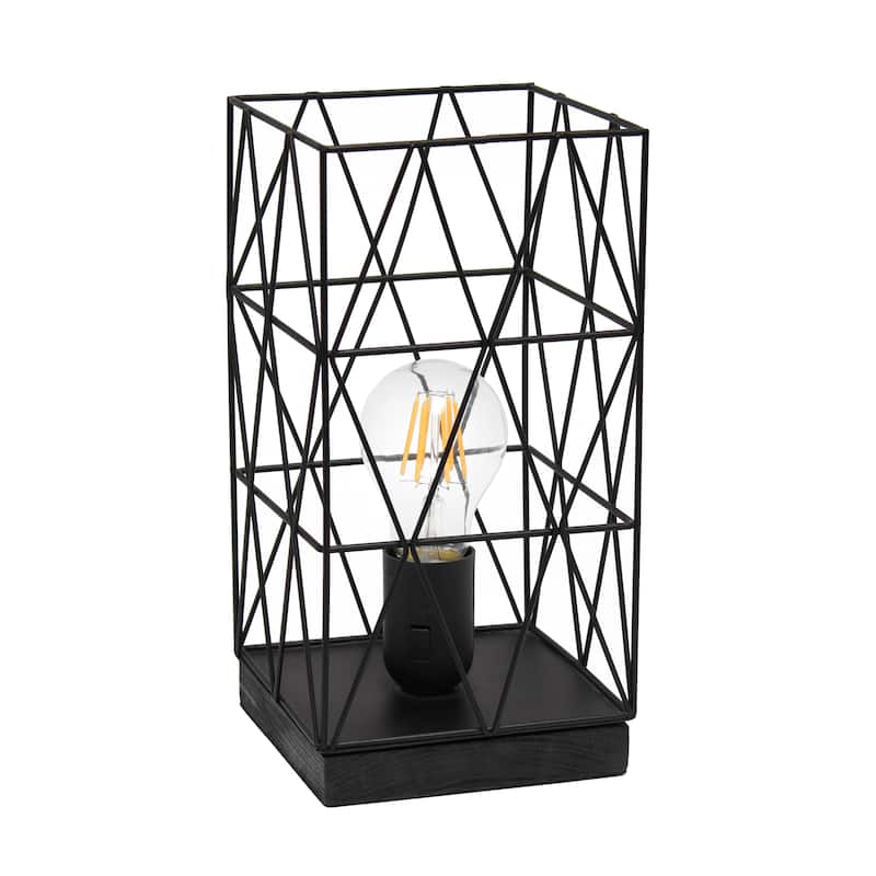 Metal Cage Geometric Table Lamp with Rectangular Shade - 5 x 5 x 10 in. (L x W x H) - Black