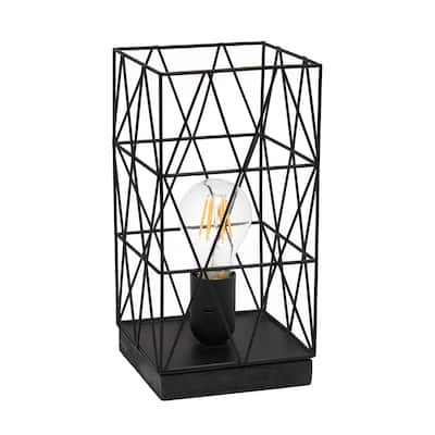 Metal Cage Geometric Table Lamp with Rectangular Shade - 5 x 5 x 10 in. (L x W x H)