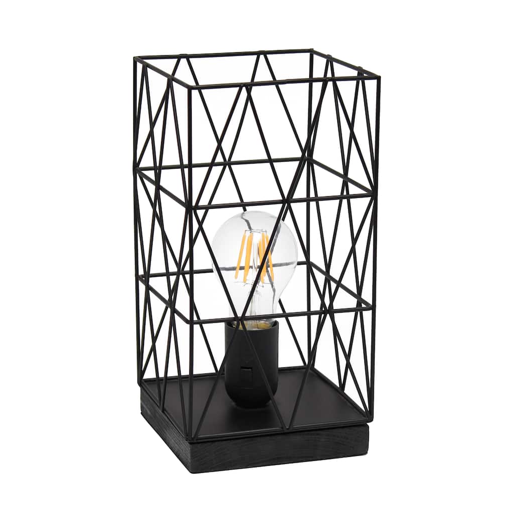 Metal Cage Geometric Table Lamp with Rectangular Shade - 5 x 5 x 10 in. (L x W x H)