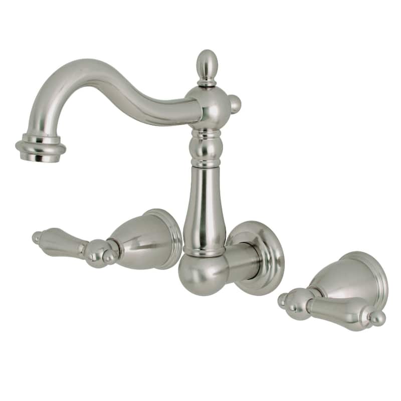 Kingston Brass Heritage Two-Handle 3-Hole Wall Mount Bathroom Faucet - Brushed Nickel