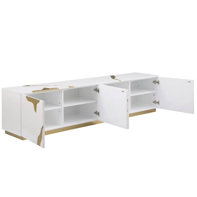 Best Master Furniture Freesia 87" Lacquer TV Stand with Gold Trim