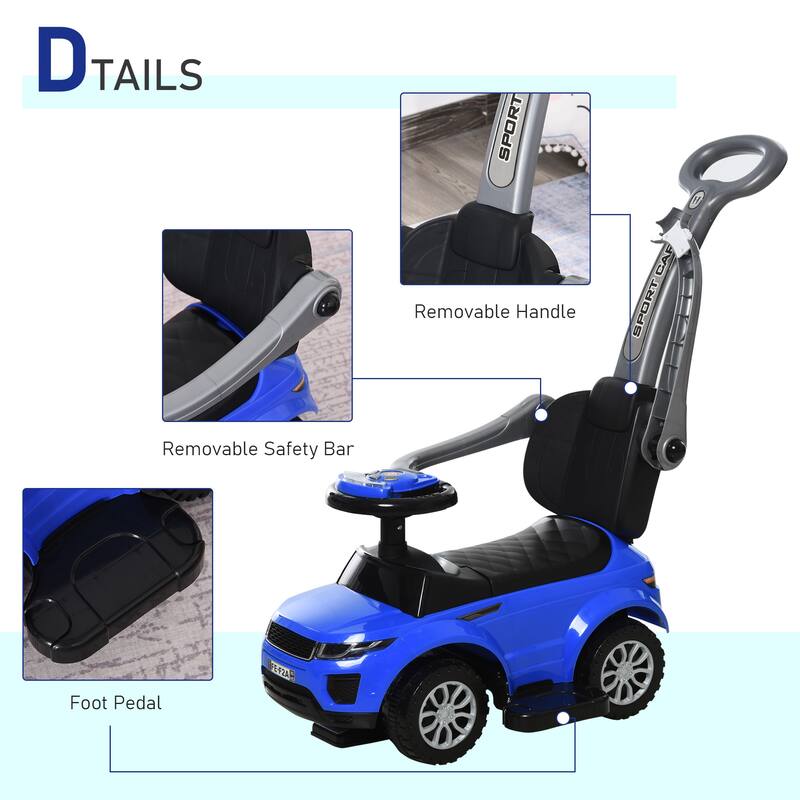 2-in-1 Toddler Push Car with Storage, Guardrail & Real Steering - Blue