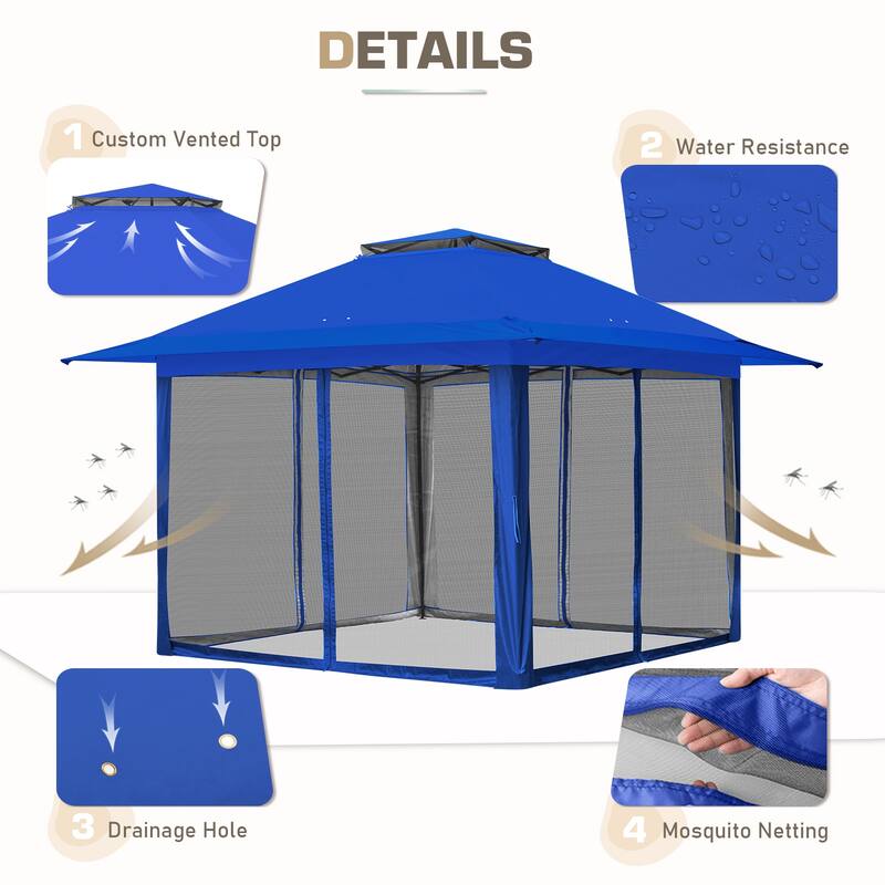EAGLE PEAK 13x13 Pop Up Gazebo with Mosquito Netting, Easy Up Screened Canopy for Patio and Backyard, Easy Set-up Outdoor Gazebo