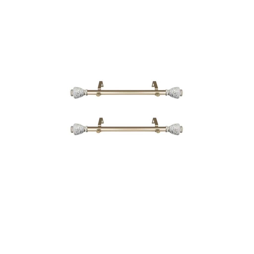 Steel Curtain Rods Set - Baroque Design, Adjustable Length, Light Gold Finish - Drapery Rods for Windows - M
