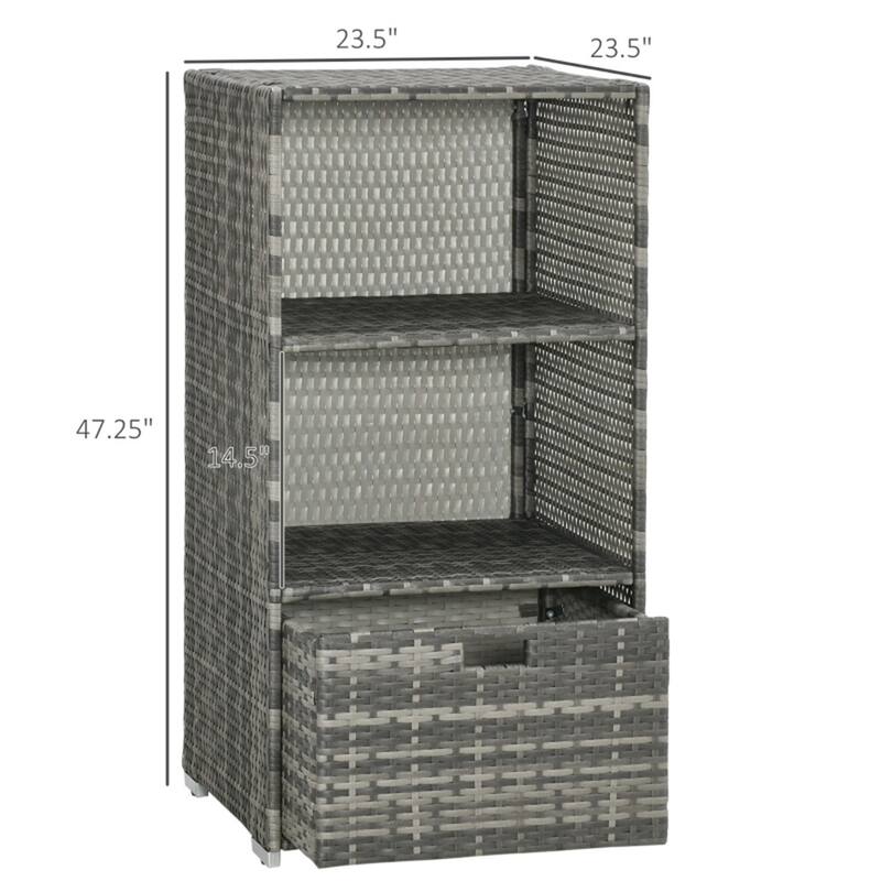 Gray PE Rattan and Steel Pool Storage Rack Towel Valet for Outdoor Patio Bathroom and Spa Organization - 23.5" x 23.5" x 47.25"
