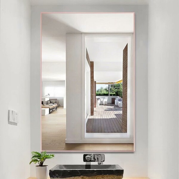 Porch & Den Lovegren Rectangular Glass Bathroom Mirror with Thin Aluminum Alloy Frame. Opens flyout.