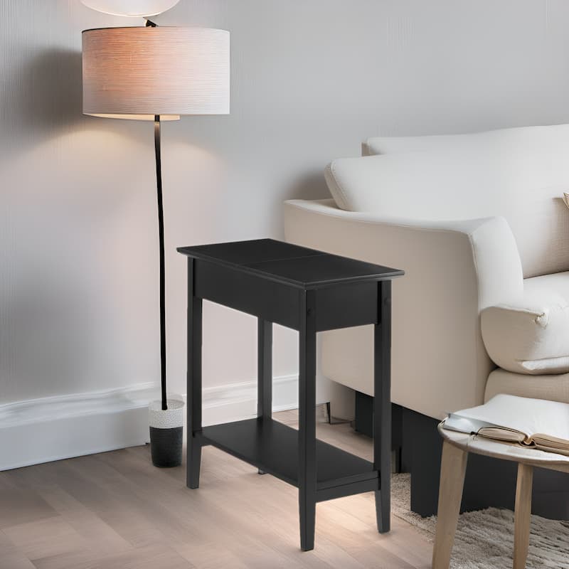Wooden Flip-Top Side Table with Spacious Storage, Compact Space-Saving Design and Convenient Shelf