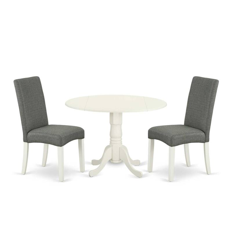 3-Piece Linen White Finish Solid Wood Top-Round Dining Room Set -Seats 4