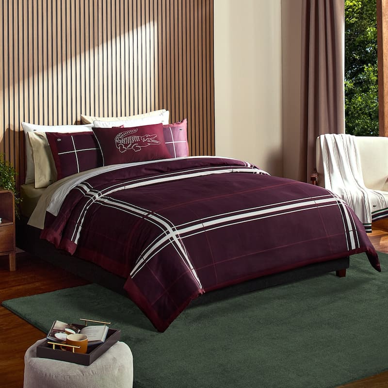 Lacoste Playful Checks 300TC 100% Cotton Sateen 3-Piece Comforter Set