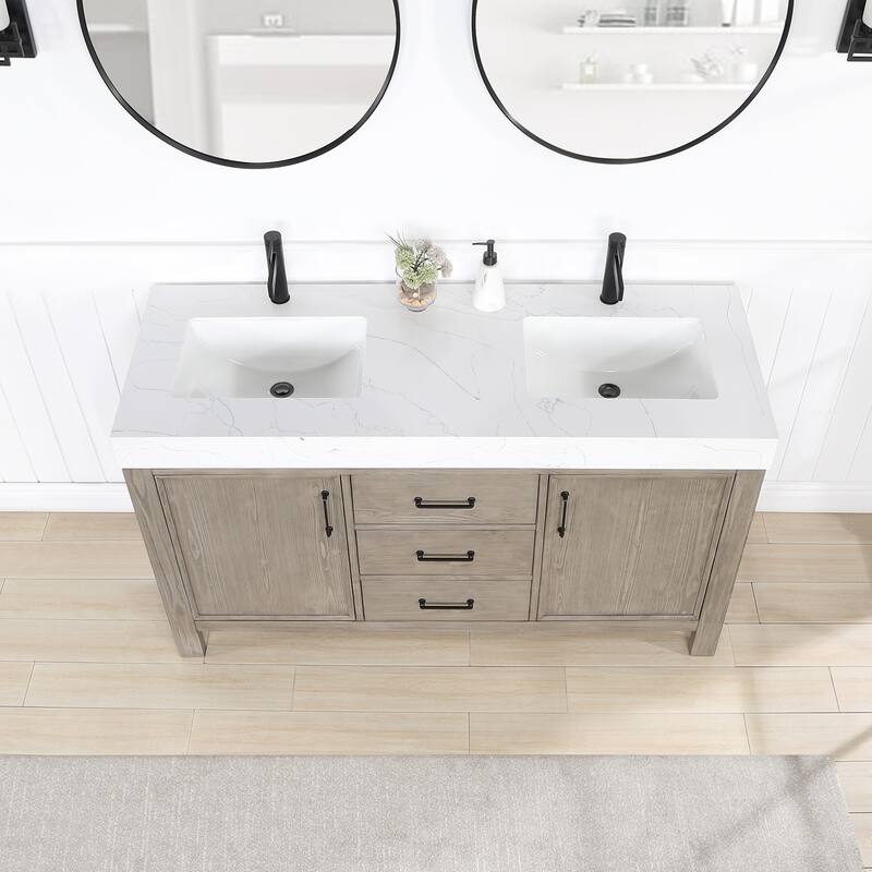 Leon 60 in. Double Bathroom Vanity with Composite Stone Top