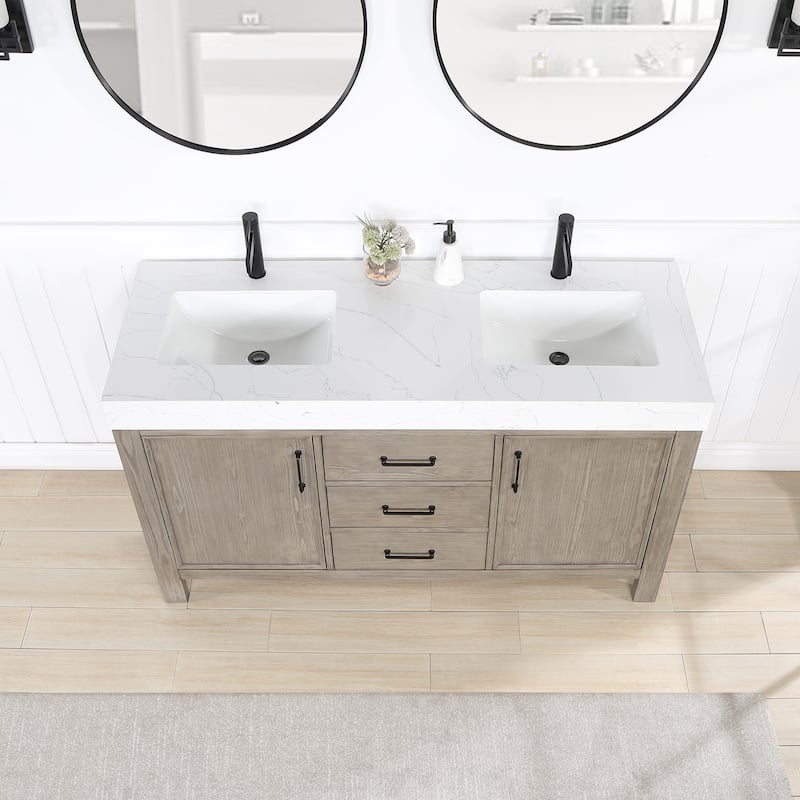 Leon 60 in. Double Bathroom Vanity with Composite Stone Top