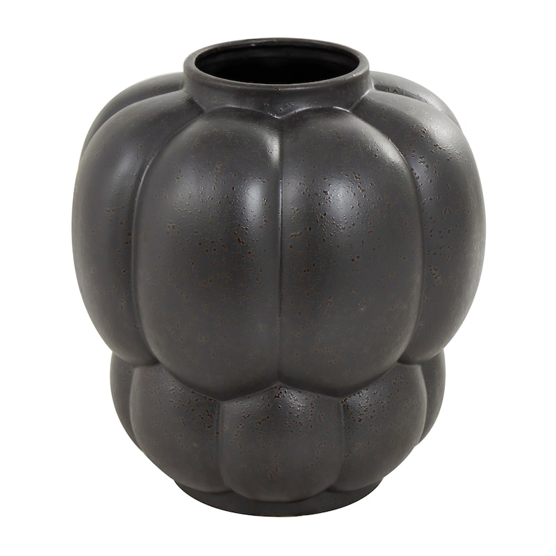 Black Ceramic Wide Bubble Inspired Vase with Distressed Speckled Texturing