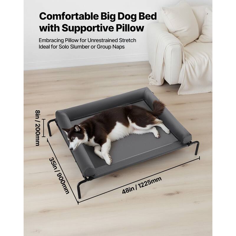 XL Elevated Dog Bed with Pillow Breathable Mesh Waterproof Steel Frame 110 lbs Capacity - 48 x 35 x 8 in