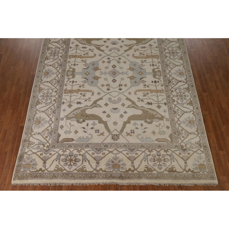 Floral Oushak Oriental Area Rug Hand-Knotted Wool Carpet - 9'0"x 11'11"
