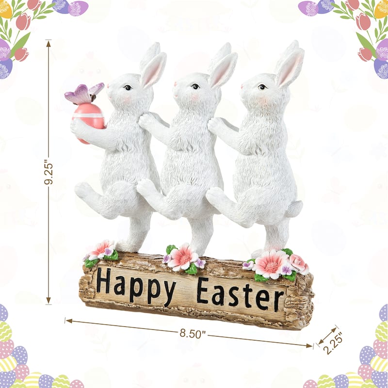 Glitzhome 9.25"H Easter Resin Triple Bunny Figurine Table Decor