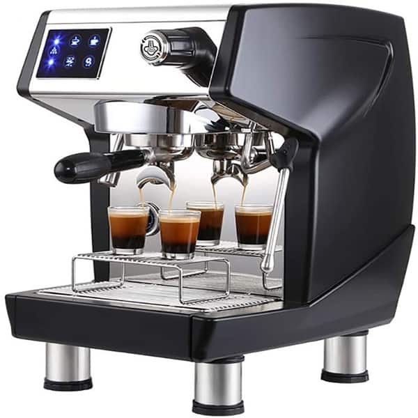 Premium Photo  Coffee machine makes cappuccino coffee in a transparent cup.