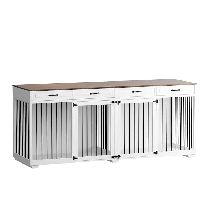 93" Wooden Dog Crate Kennel Furniture with 4 Drawers and Dividers