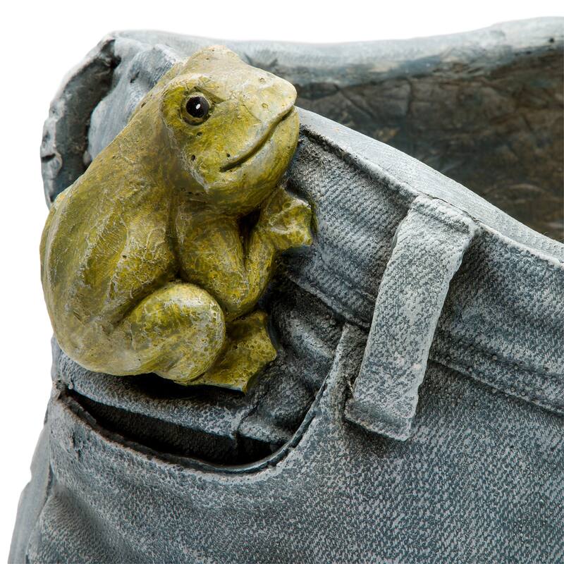 Alpine Corporation 10" Tall Indoor/Outdoor Denim Shorts with Frog Shaped Planter and Yard Decoration - 14"L x 11"W x 10"H