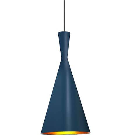 1 Light Incandescent Pendant Blue Gold Pebbled Interior