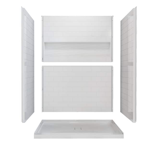 Acrylic 42 in. 34 in. x 76 in. 3-Piece Direct-to-Stud Corner Shower Surround Kit in White
