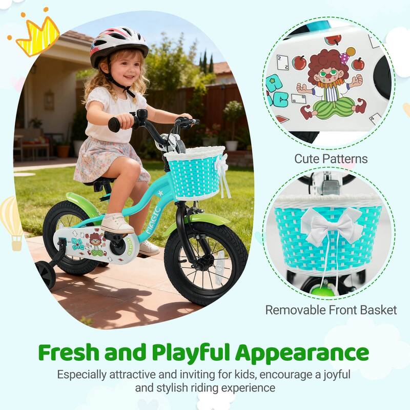 Costway 12”/14”/16”/18” Kids Bike with Training Wheels, Basket, Hand & - See Details