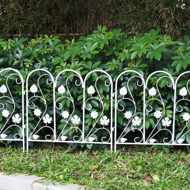 5X Folding Decorative Garden Fence Iron Animal Barrier Flower Border - White