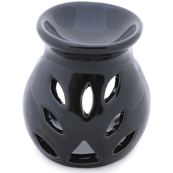 Cutout Patterned Black Essential Oil Diffuser In Ceramic Benzara Brand
