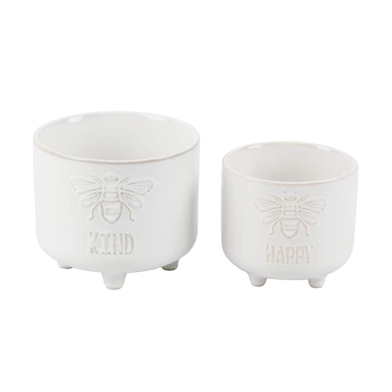 6" & 4.75" BE KIND Footed Ceramic Planter Set of 2