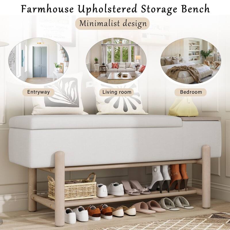 Modern 47.2" Upholstered Storage Bench with Hidden Compartment for Entryway and Living Room