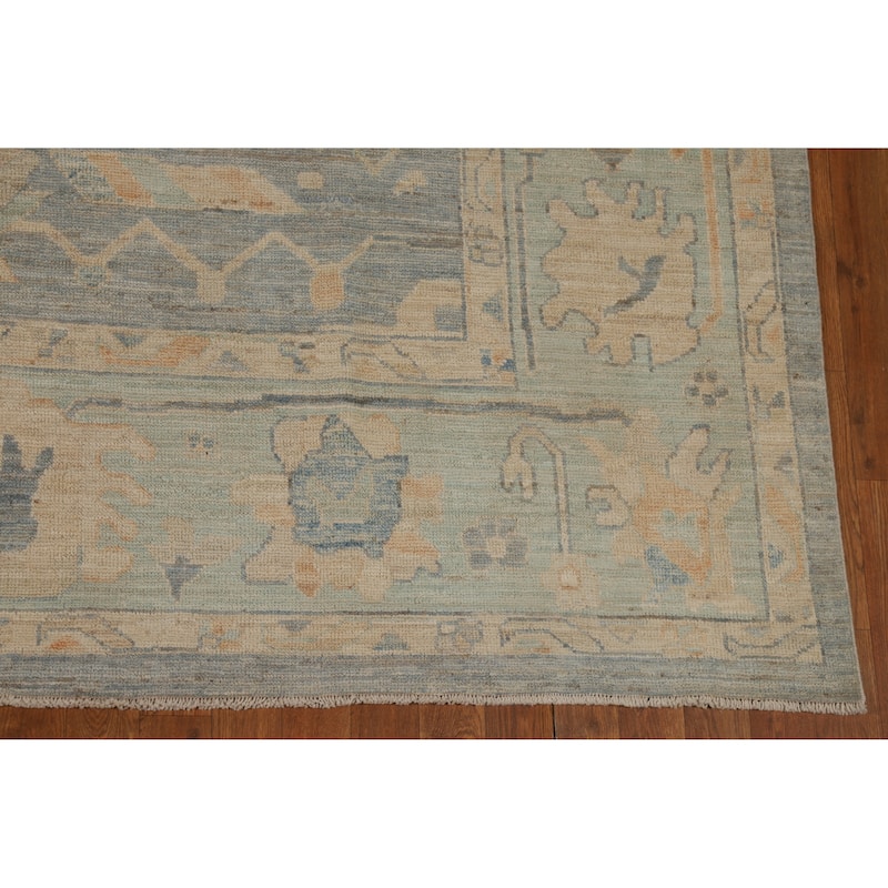 Vegetable Dye Blue Oushak Turkish Rug Handmade Oriental Wool Carpet - 8'3"x 10'2"