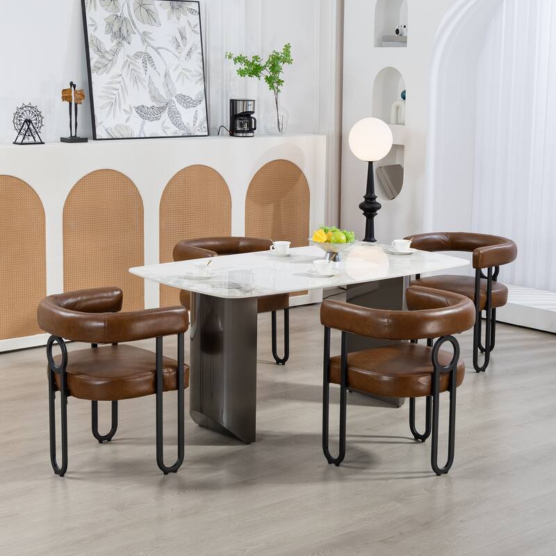 PU 2 Piece Kitchen Side Dining Chair with Round Cushion, Metal Legs, Swivel Foot Pad for Dining Room Kitchen Living Room Bedroom