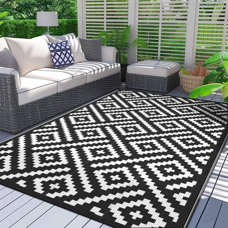 Outdoor Rug for Patio Clearance, Black&White