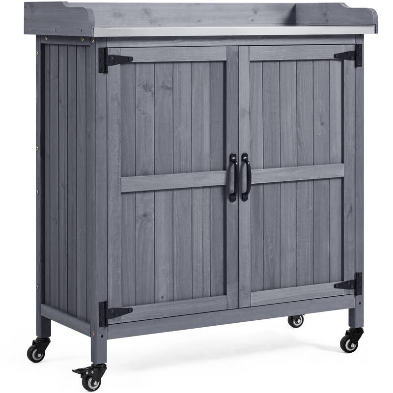 Yaheetech Garden Potting Bench Table Wooden Storage Cabinet