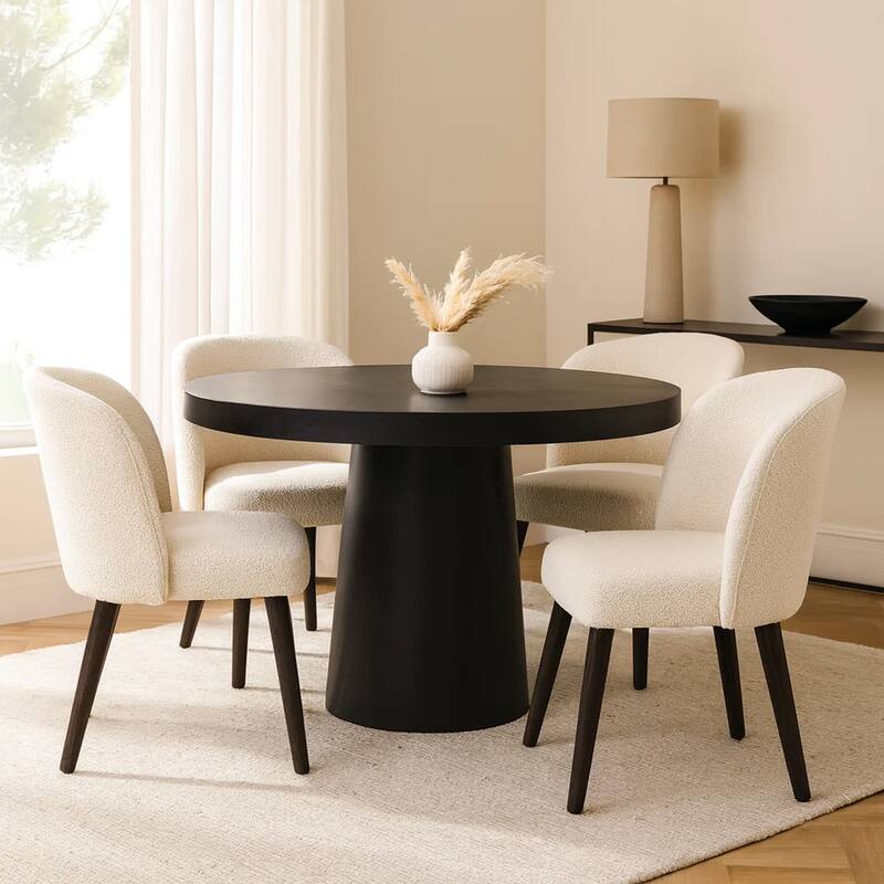 Cid Deso Dining Table, Black Concrete and Tapered Base, Round 43 Inch Top