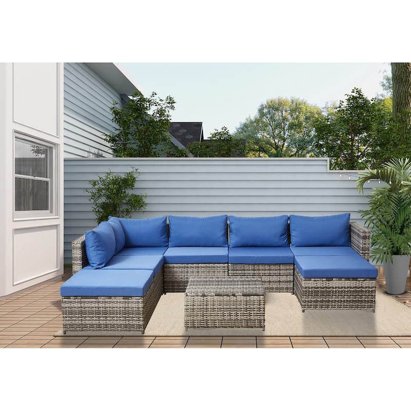 Polyethylene (PE) Wicker 7 - Person Seating Group with Cushions - Grey