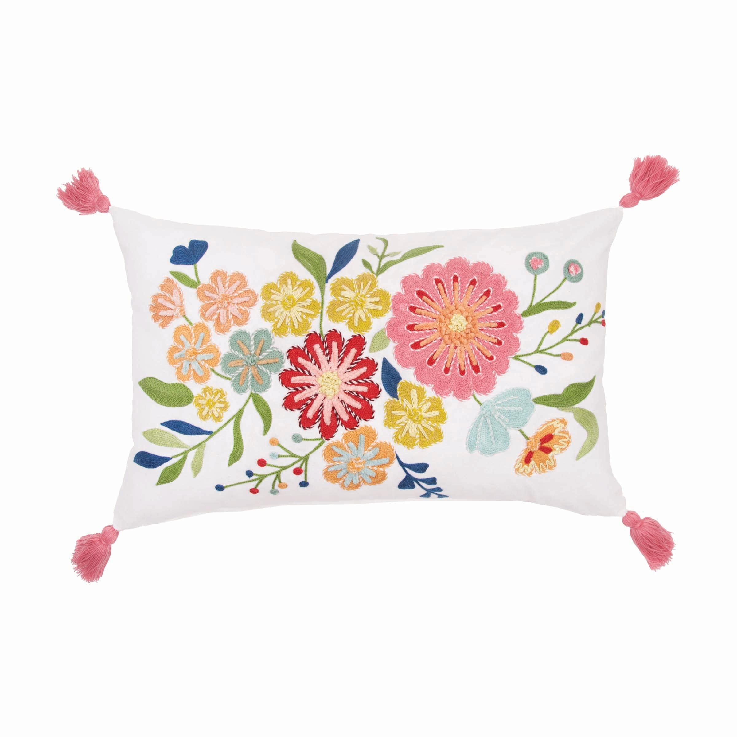 22" x 14" Aditi Floral and Botanical Embellished and Woven Throw Pillow - Pink