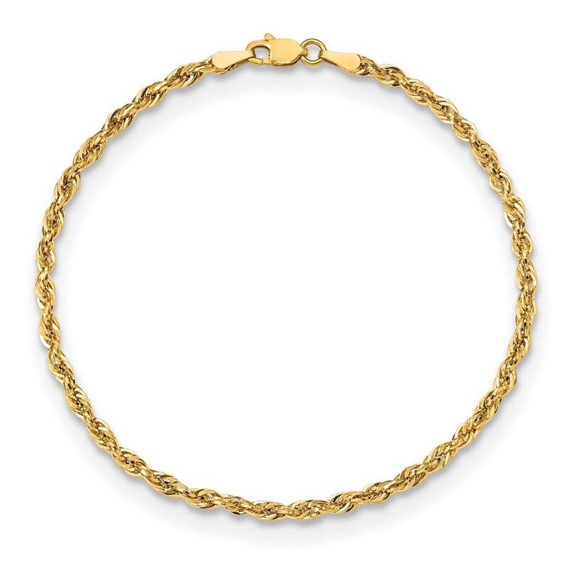 Curata 10k Yellow Gold 8" 2.8mm Semi solid Rope Chain Bracelet