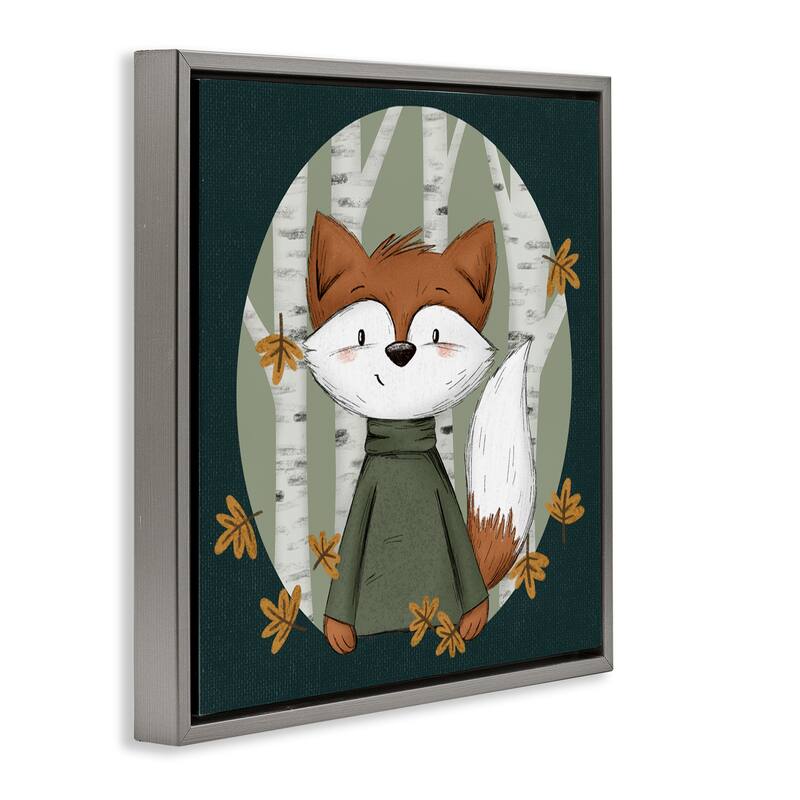 Stupell Autumnal Fox & Birch Trees Framed Floater Canvas Wall Art Design By Sarah Hickman
