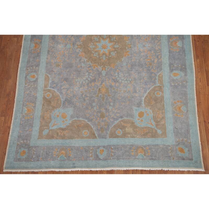 Hand Knotted Oriental 100% Wool Carpet Traditional Floral Greys & Charcoal Tabriz Area Rug - 9' 5'' X 6' 4''