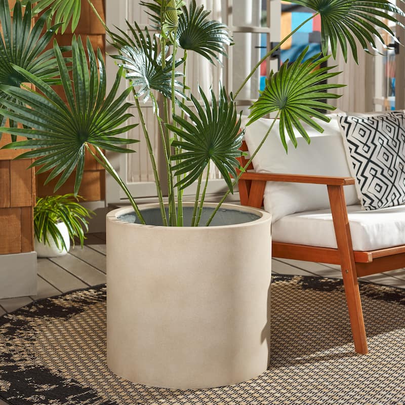 SAFAVIEH Outdoor Daijah Black Planter - 22"W x 22"D x 19"H - Beige