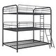 preview thumbnail 3 of 7, Black Full over Full Size Metal Triple Bunk Bed with Ladder & Fence