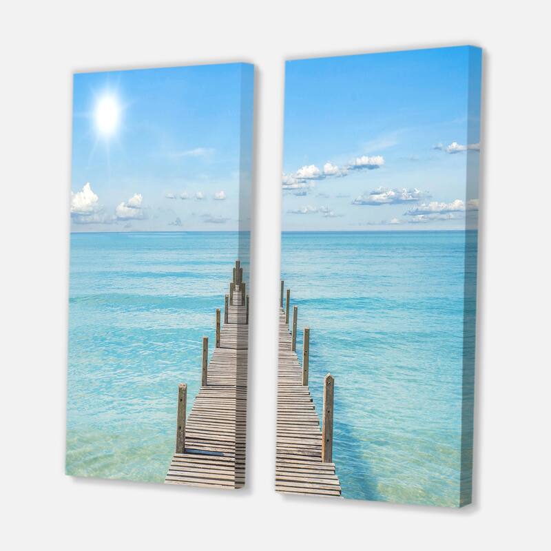 Designart "Pier Infinite to the Sea" Seascape Canvas Wall Art Print 2 Piece Set