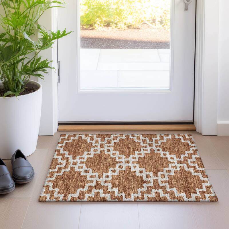 Premium Washable Super Soft Geo Trellis Mayfield Rug - Paprika - 1'8" x 2'6"
