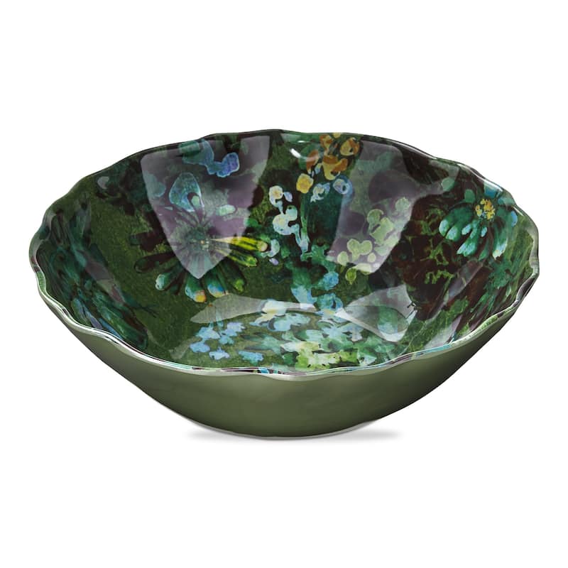 Botanica Green Floral Print Melamine Serving Bowl Indoor/Outdoor Machine Washable, 12 inch