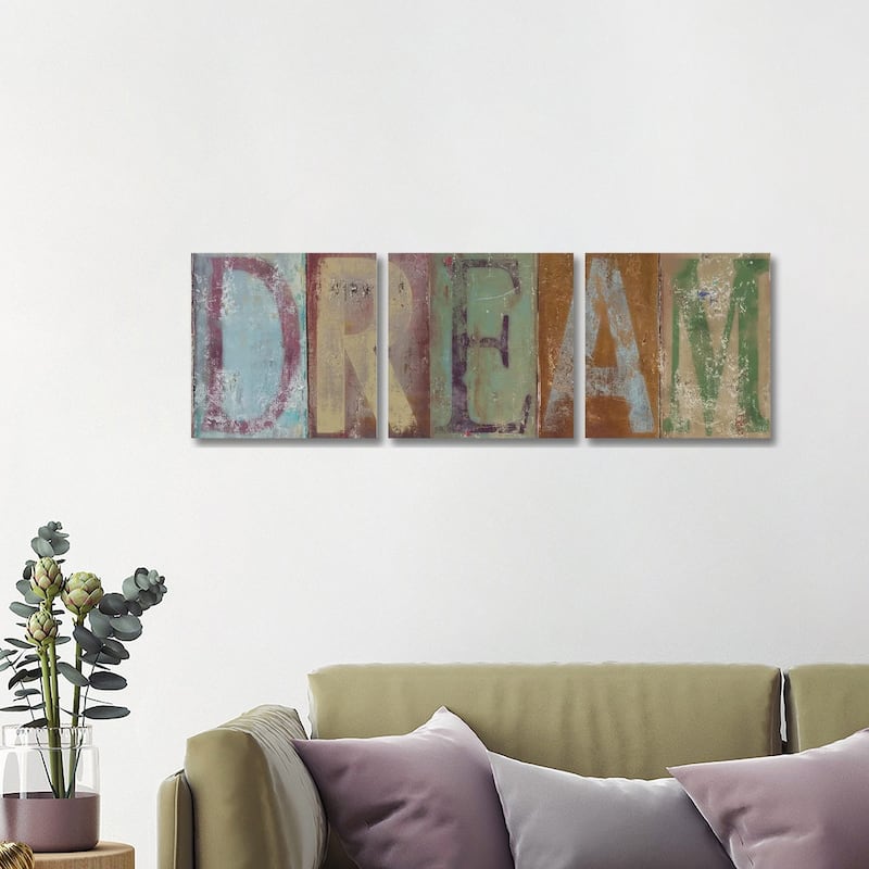 iCanvas "DREAM" by Patricia Pinto 3-Piece Canvas Wall Art Set - 16x48x1.5