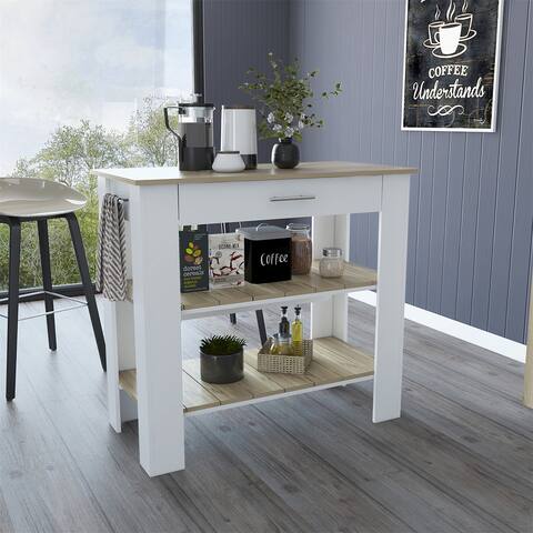 Kitchen Island with Two Shelves, One Drawer, Four Legs